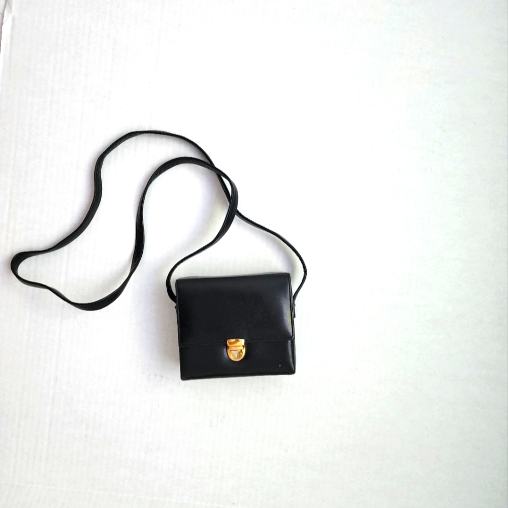 Black leather box shaped crossbody